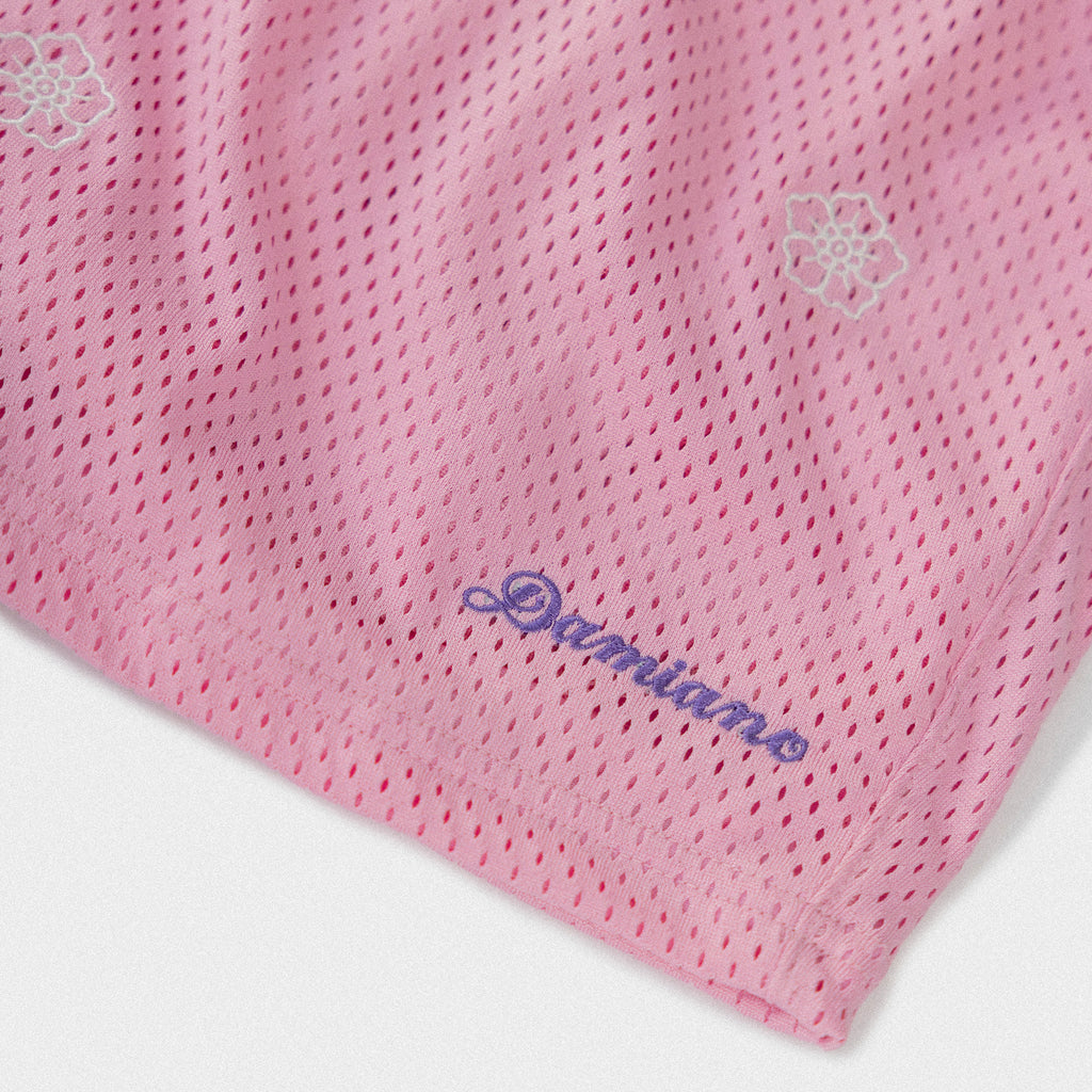 Floral Embroidered Mesh Shorts - Pink