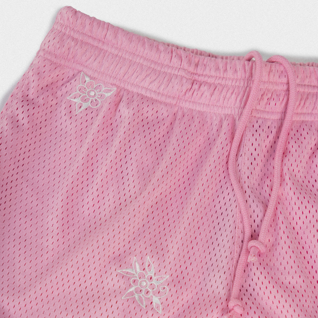 Floral Embroidered Mesh Shorts - Pink