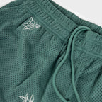 Floral Embroidered Mesh Shorts - Forest Green