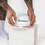 Floral Embroidered Hat - White/Green