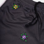 Floral Embroidered Mesh Shorts - Vintage Black