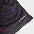 Floral Embroidered Mesh Shorts - Vintage Black