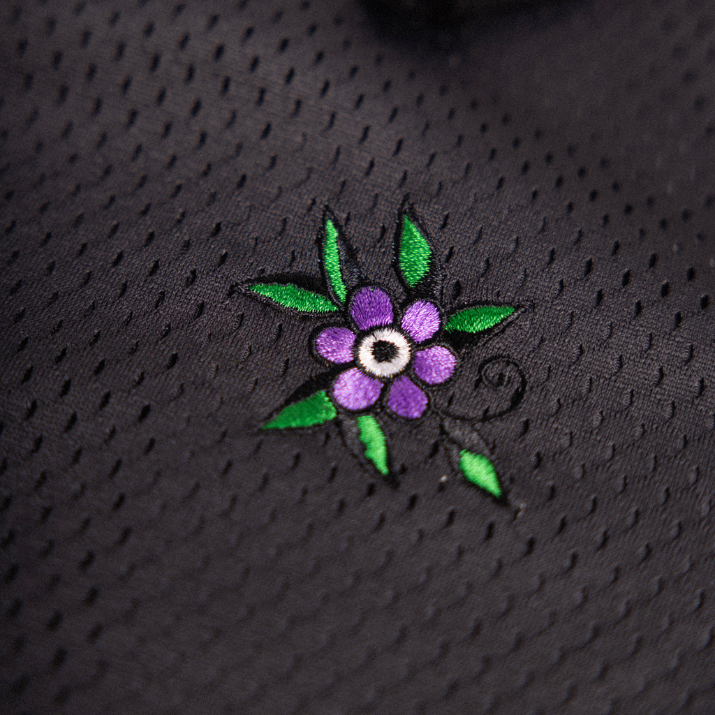 Floral Embroidered Mesh Shorts - Vintage Black