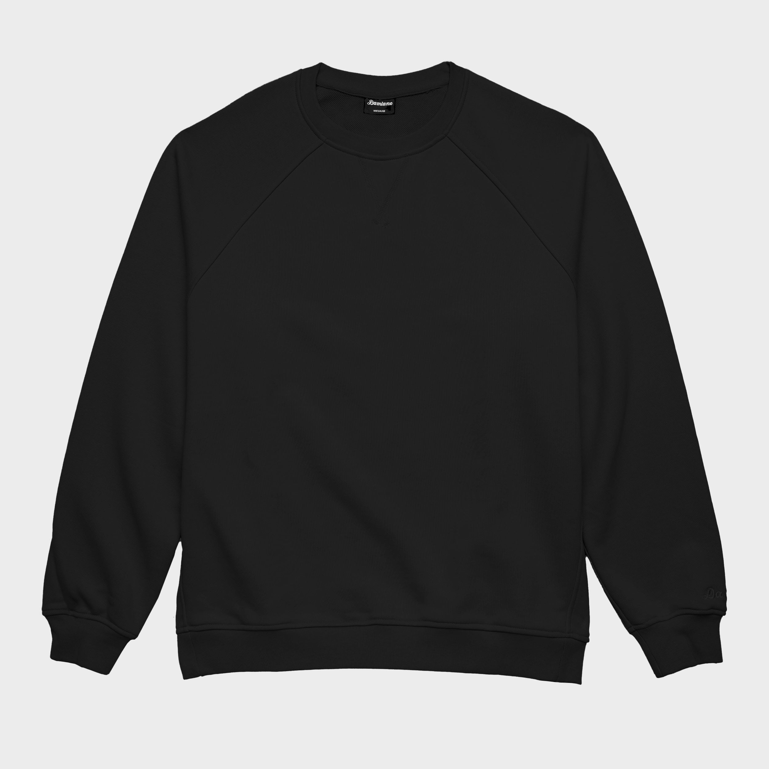 pitch black crewneck sweatshirt high quality cotton damiano clothing luxury streetwear heavyweight men's style fashion new york city