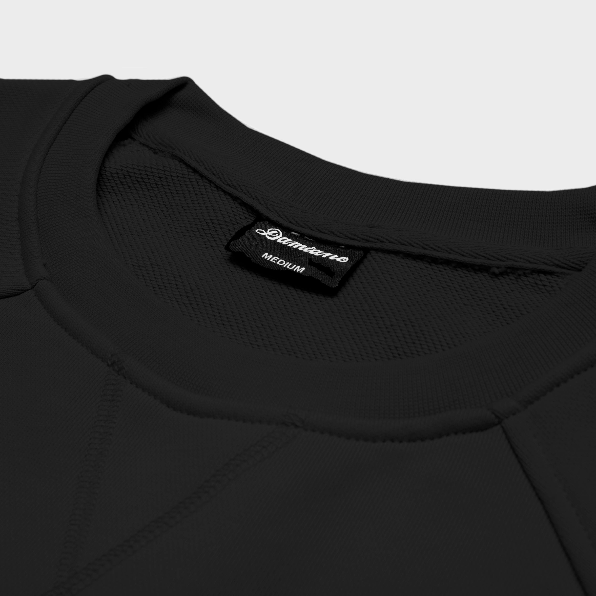 pitch black crewneck sweatshirt high quality cotton damiano clothing luxury streetwear heavyweight men's style fashion new york city