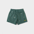 Floral Embroidered Mesh Shorts - Forest Green