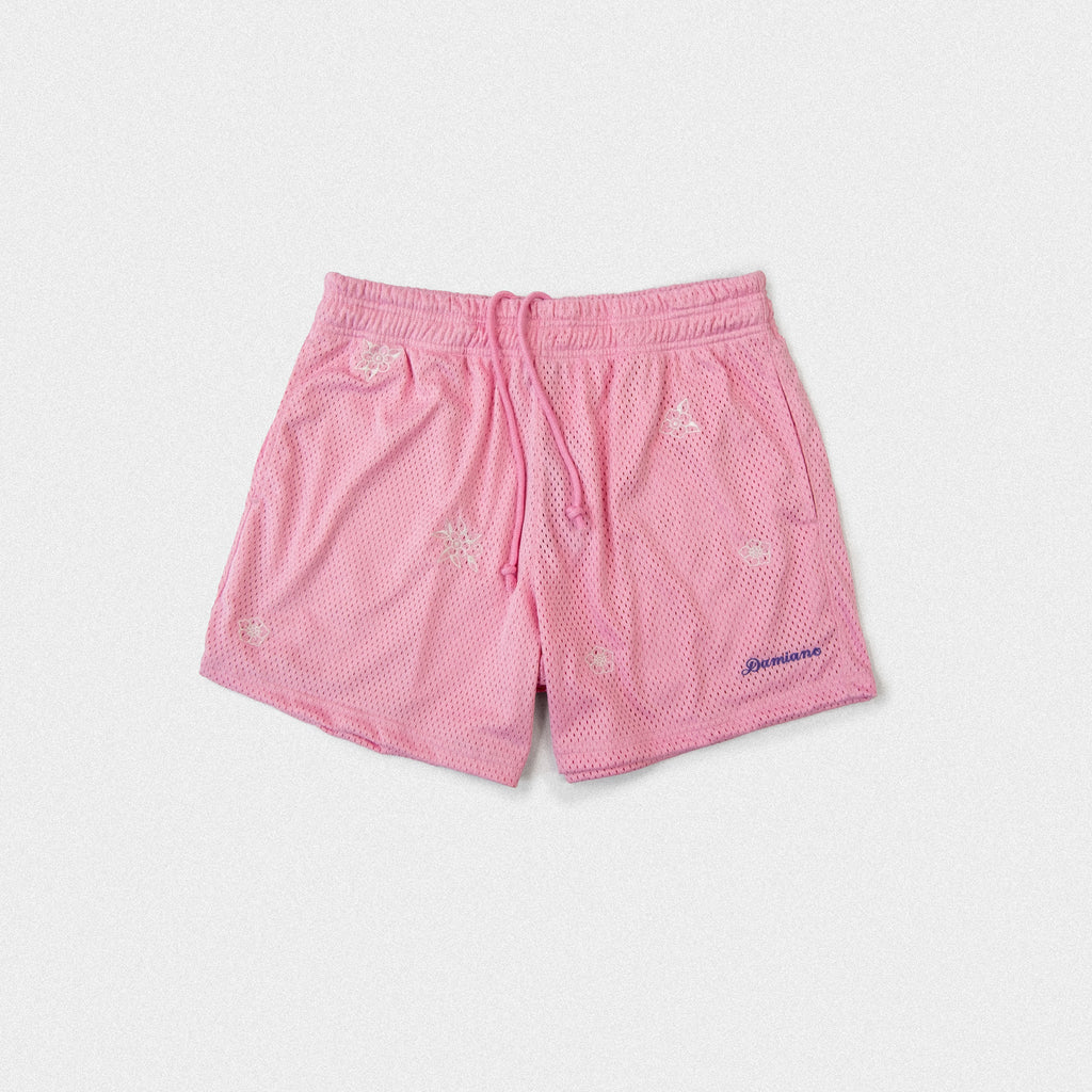 Floral Embroidered Mesh Shorts - Pink