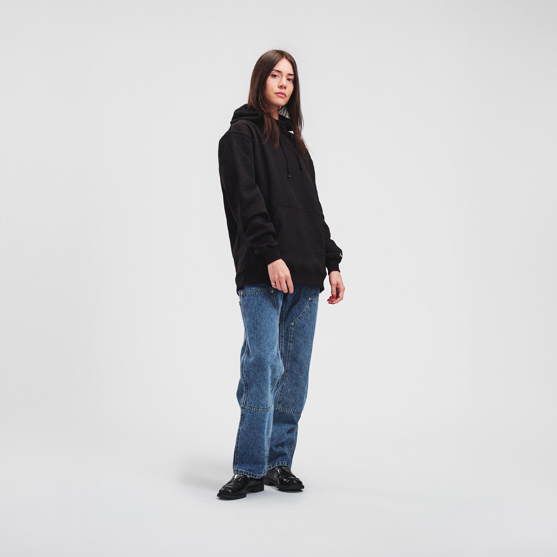 woman model thin tattoos black hoodie nike air max jordan high quality luxury streetwear new york city nyc damiano clothing