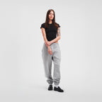 woman model thin gray sweatpants loafers high quality luxury streetwear new york city nyc damiano clothing