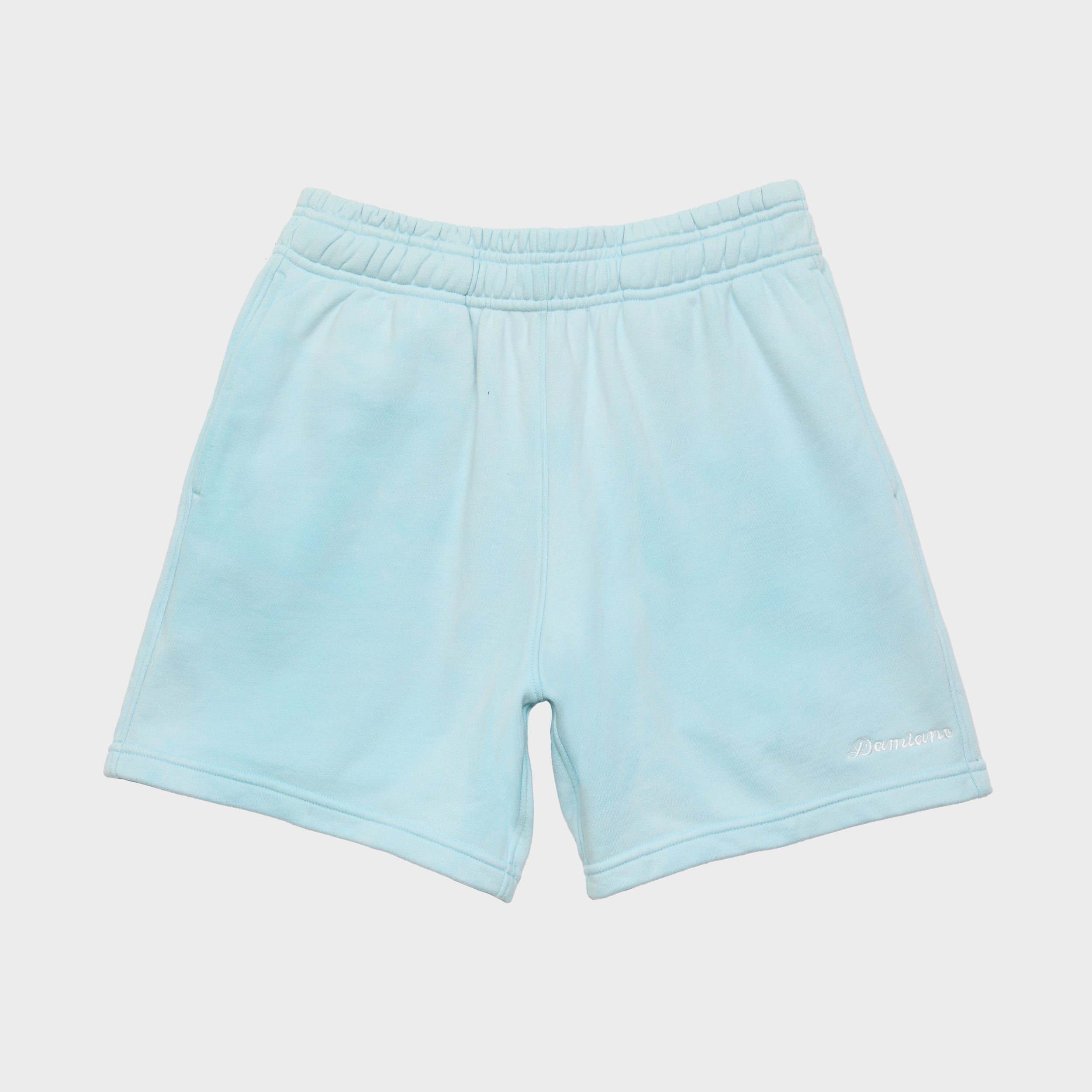 Light sky blue bleach dyed men’s sweat shorts sweatshorts high quality cotton luxury streetwear Damiano clothing