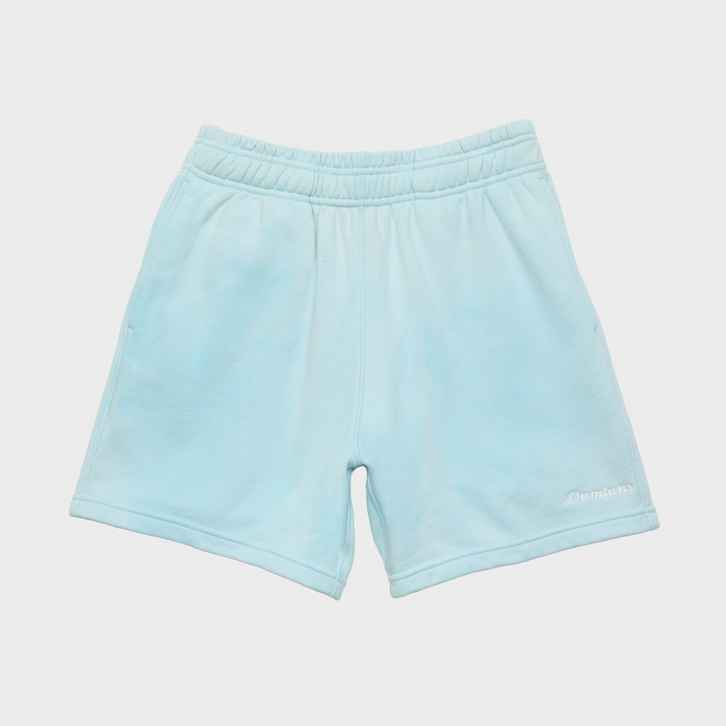 Light sky blue bleach dyed men’s sweat shorts sweatshorts high quality cotton luxury streetwear Damiano clothing