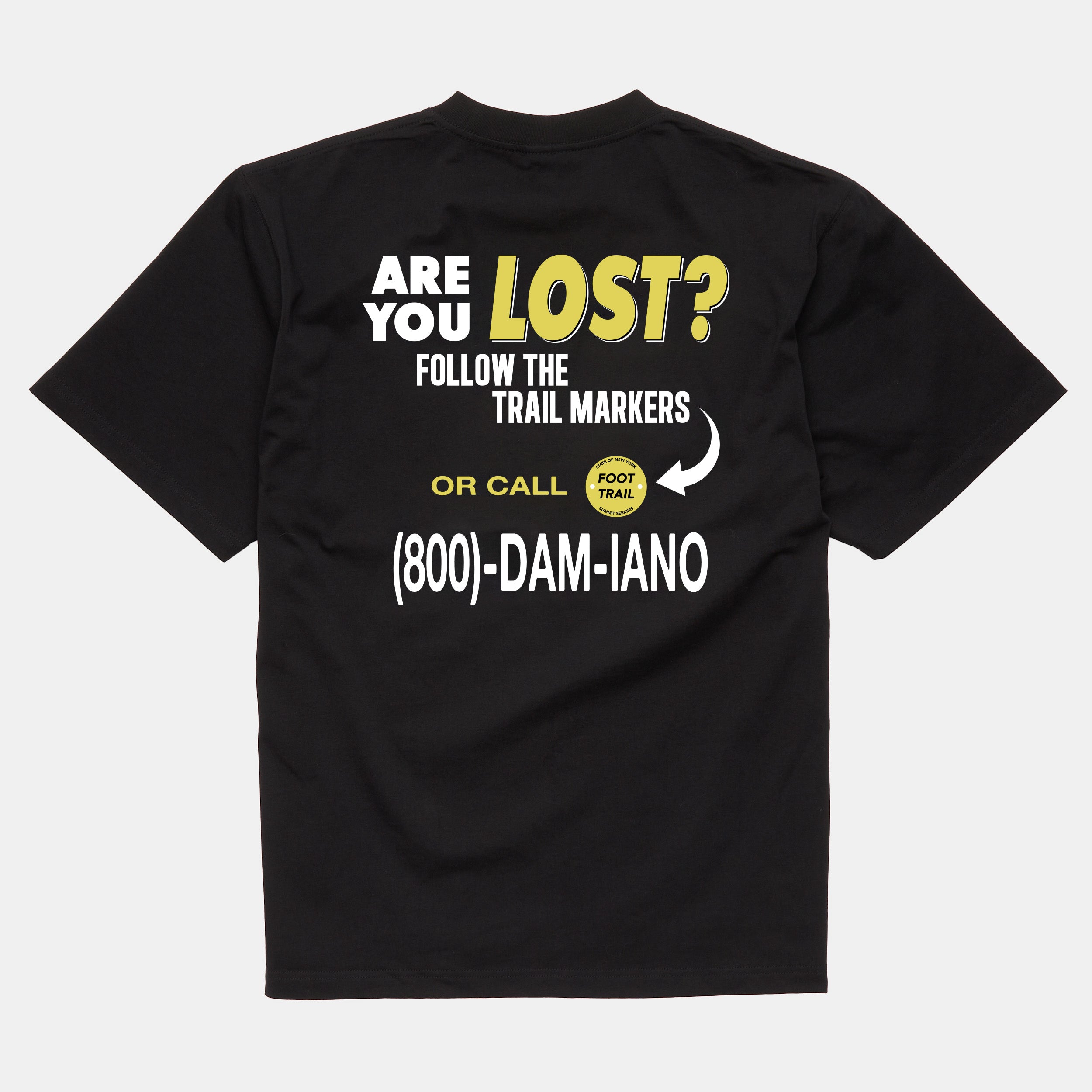 Black graphic tee hiking Syracuse New York City Damiano clothing cotton screen print tshirt men’s streetwear fashion style