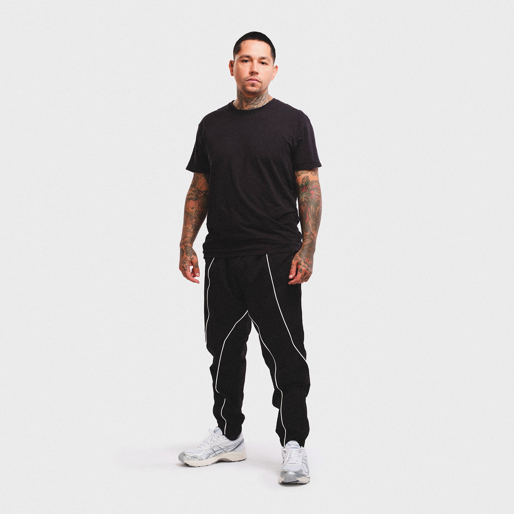 black 3m reflective track pant damiano clothing luxury streetwear high quality new york city tattoo