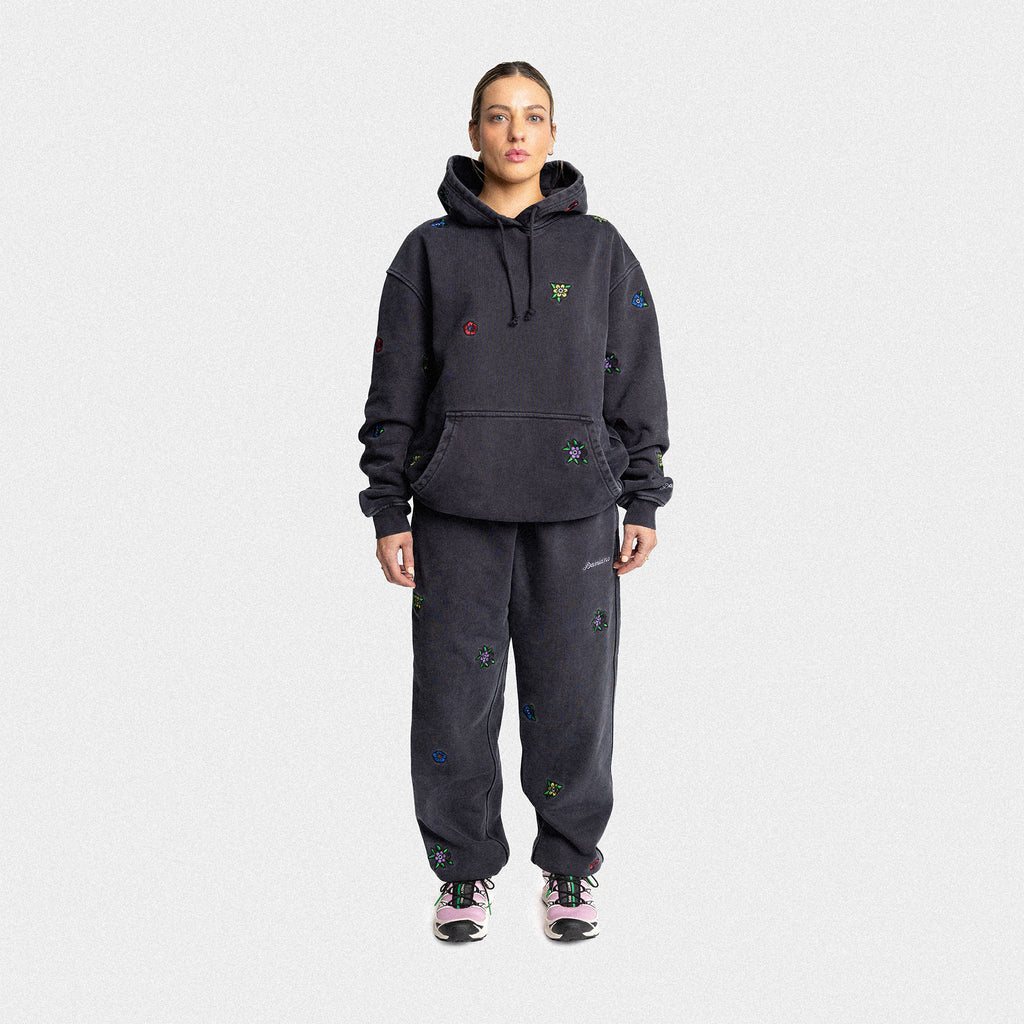 dark Gray hoodie sweatpants floral embroidery damiano clothing luxury streetwear high quality woman model salomon