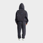 dark gray oversized baggy vintage wash sweatpants hoodie floral embroidery damiano clothing luxury streetwear high quality woman model