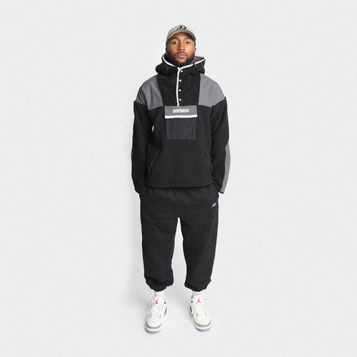 man model black gray sherpa hooded jacket fleece nike air max jordan damiano clothing streetwear hiking luxury high quality new york city nyc