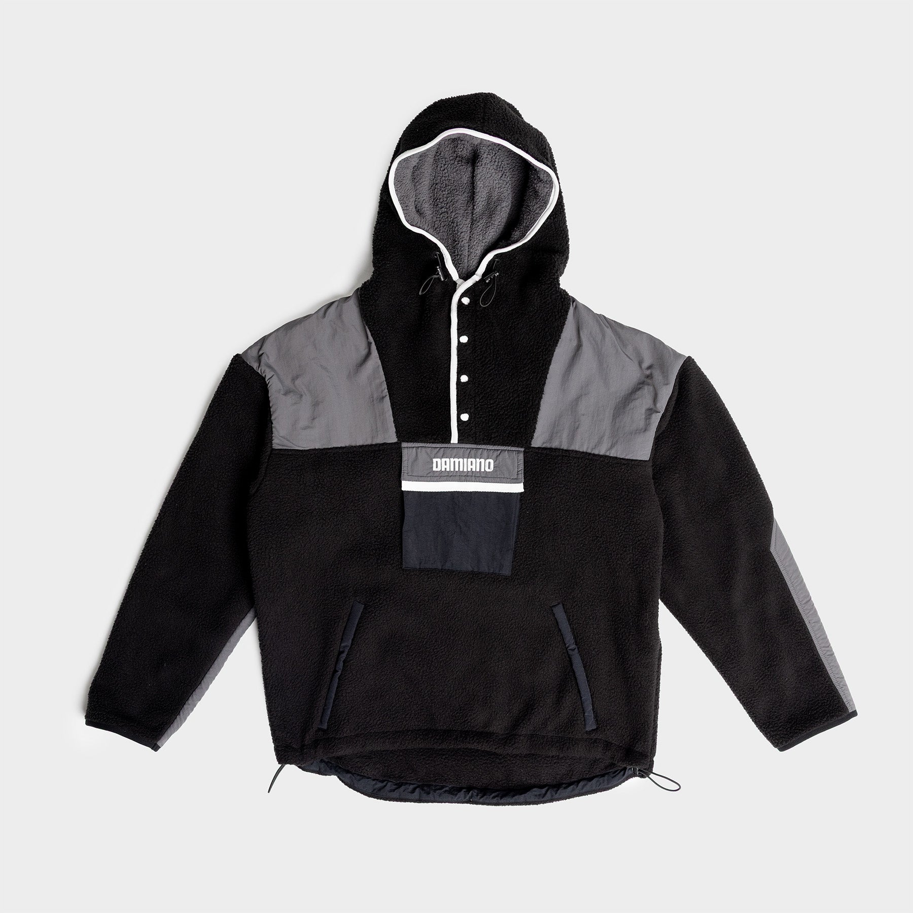 black gray sherpa hooded jacket fleece damiano clothing streetwear hiking luxury high quality new york city nyc