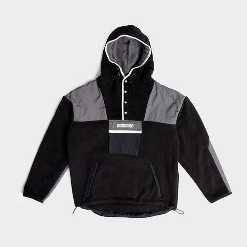 black gray sherpa hooded jacket fleece damiano clothing streetwear hiking luxury high quality new york city nyc