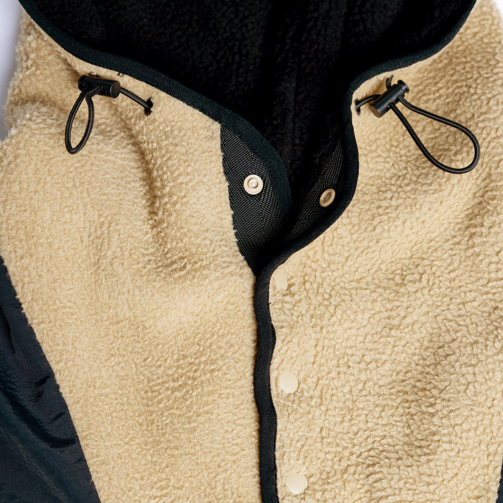 camel tan black sherpa hooded jacket fleece damiano clothing streetwear hiking luxury high quality new york city nyc