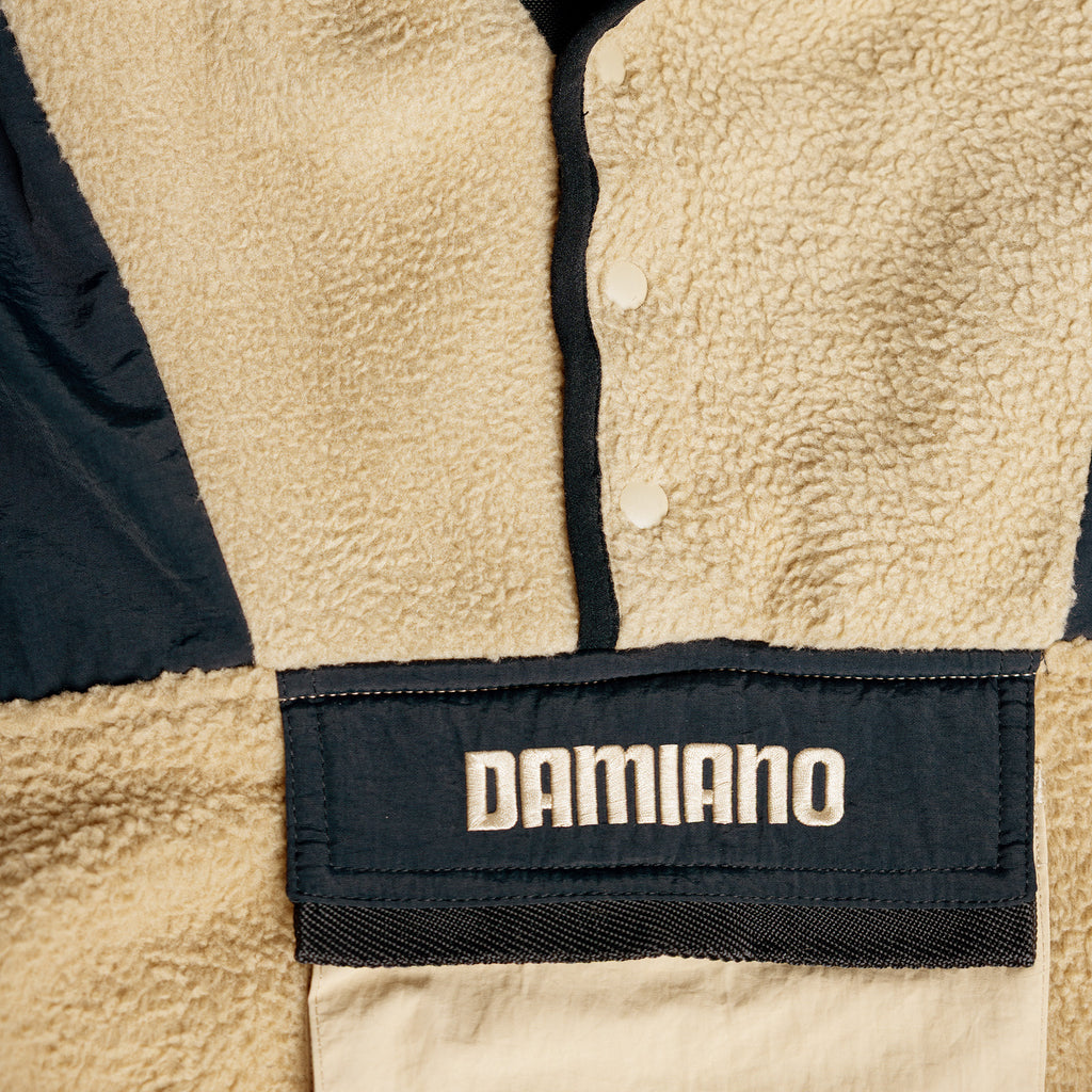 camel tan black sherpa hooded jacket fleece damiano clothing streetwear hiking luxury high quality new york city nyc