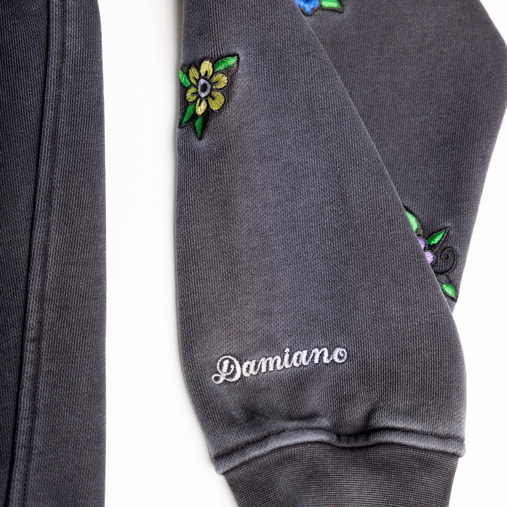 Gray hoodie sweatpants floral embroidery damiano clothing luxury streetwear high quality