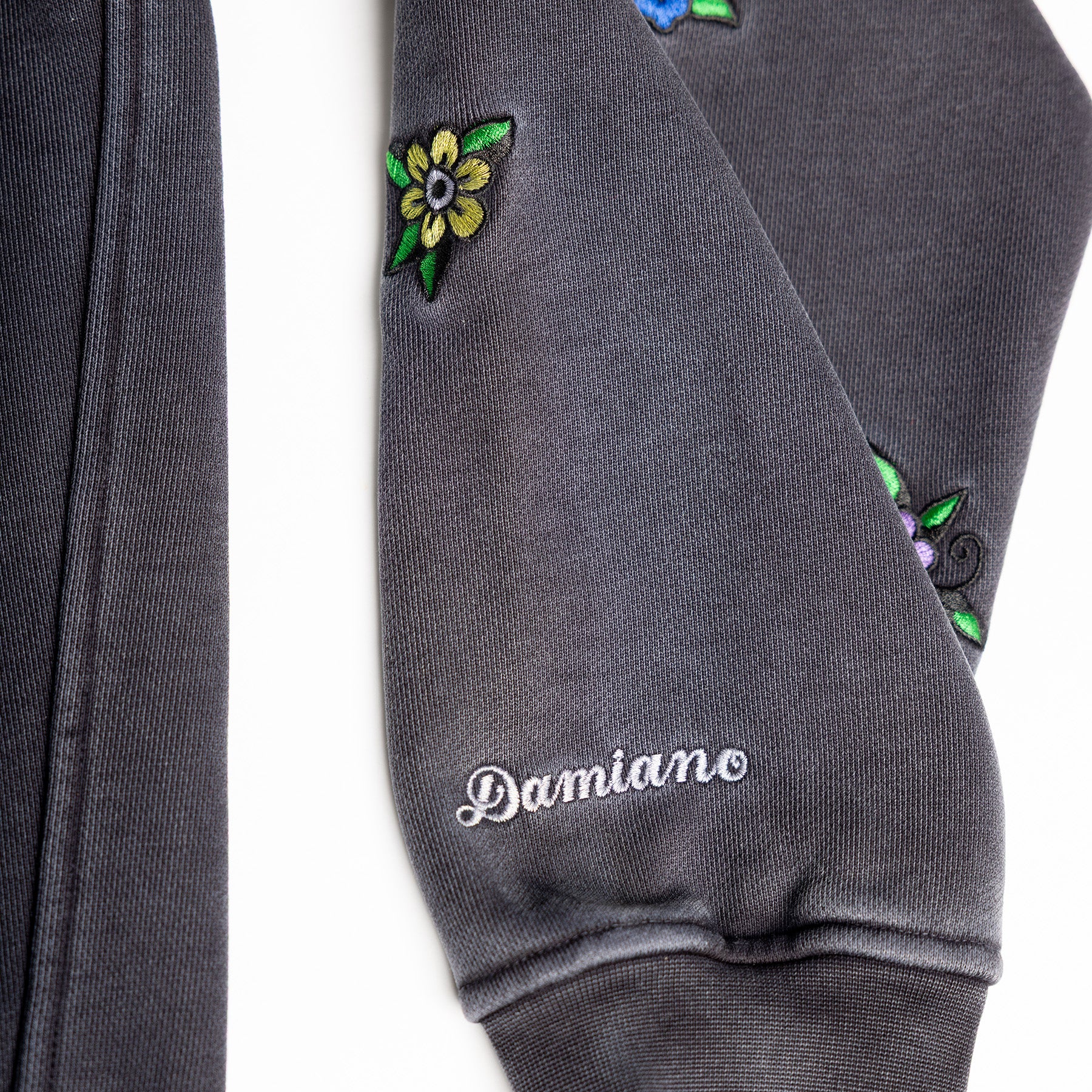 Gray hoodie sweatpants floral embroidery damiano clothing luxury streetwear high quality