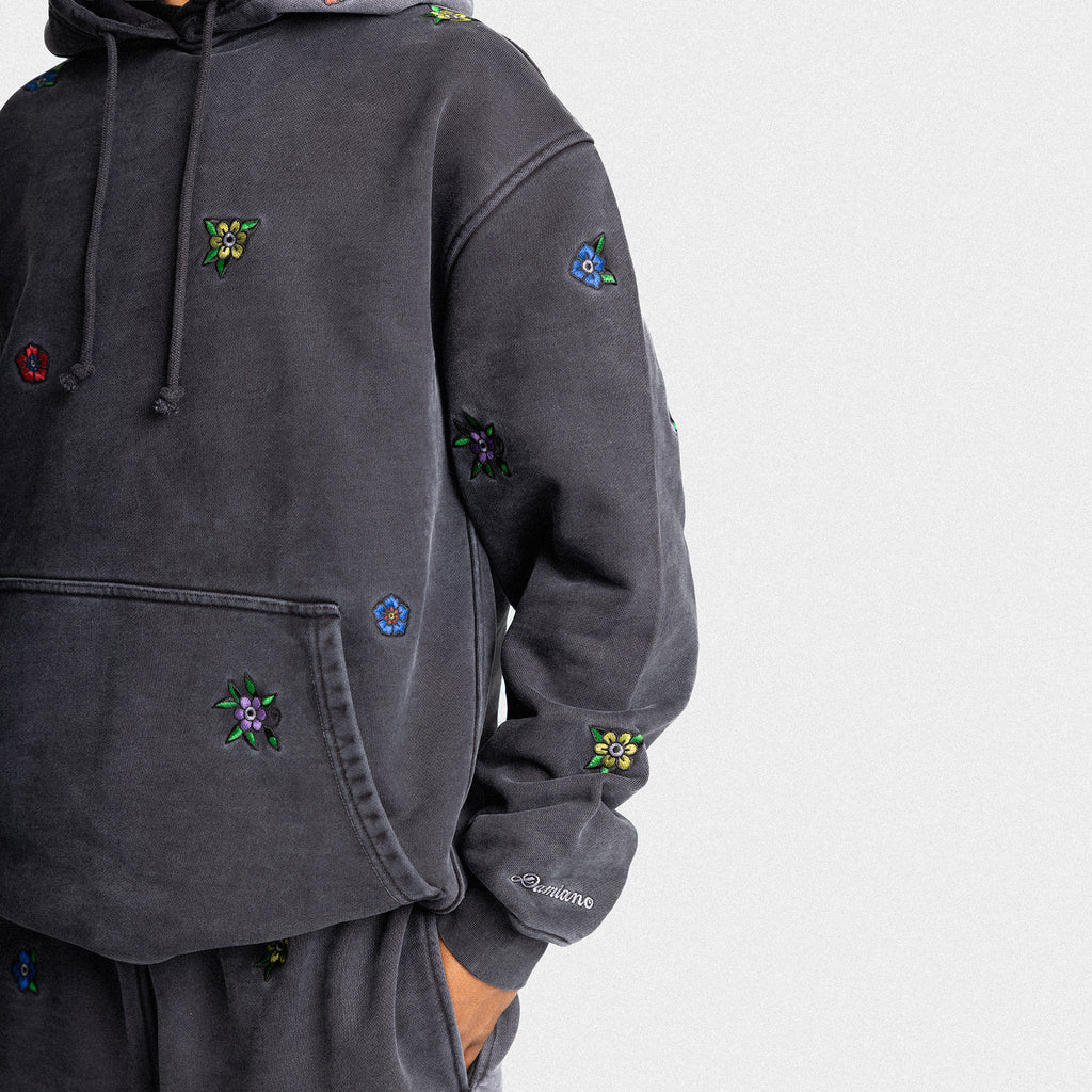 man model Gray hoodie floral embroidery damiano clothing luxury streetwear high quality 