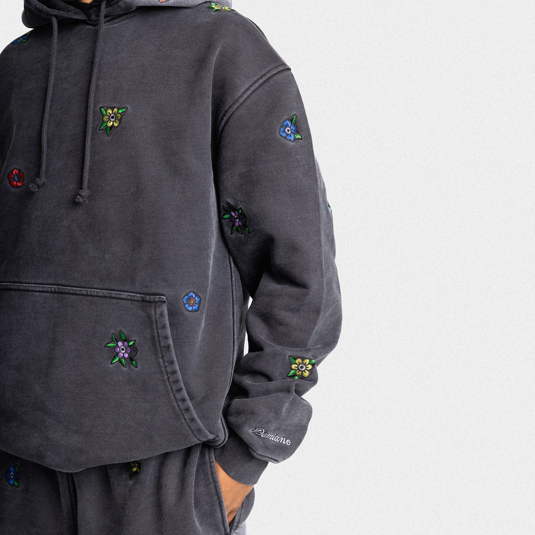 man model Gray hoodie floral embroidery damiano clothing luxury streetwear high quality 