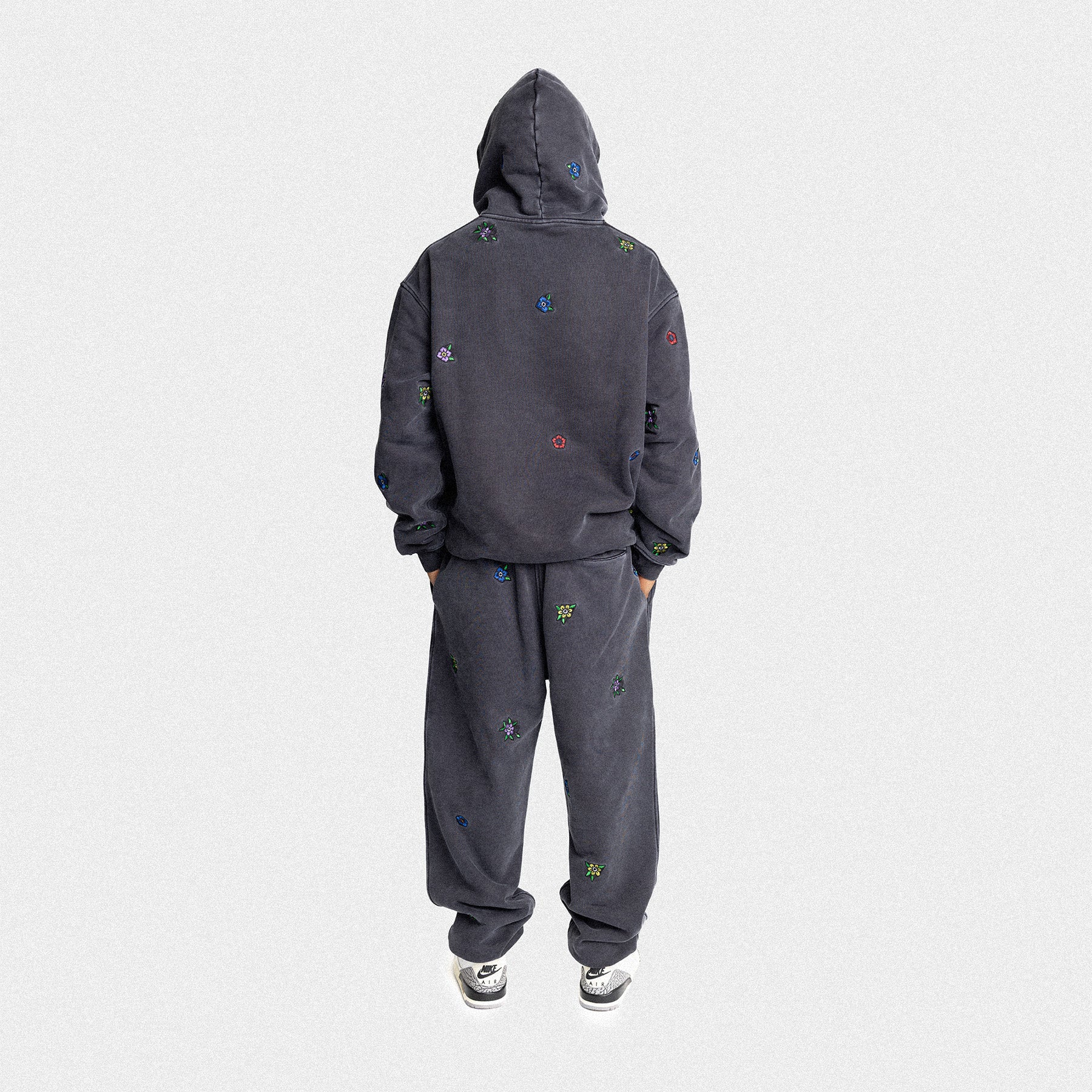 dark Gray hoodie sweatpants floral embroidery damiano clothing luxury streetwear high quality man model nike jordan