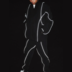 man model tattoos black track jacket pants tracksuit 3M reflective luxury streetwear damiano clothing new york city